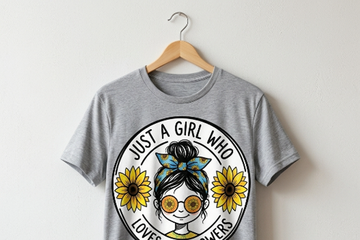 Just A Girl Who Loves Sunflowers PNG, a Shirt Mockup by Vector Stall (Photo 1 of 15)