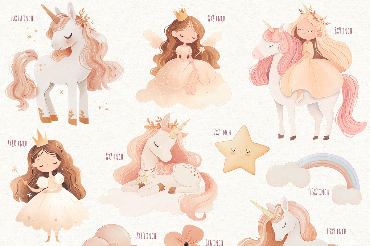 Cute Unicorn and Princess Clipart, a Person Illustration by ekossa_art (Photo 2 of 8)
