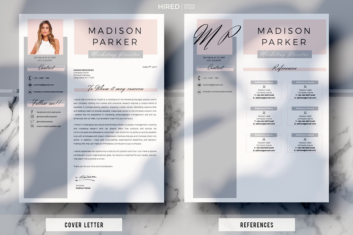 Creative Resume for Word & Pages, a Resume Template by HIRED Design Studio (Photo 4 of 11)