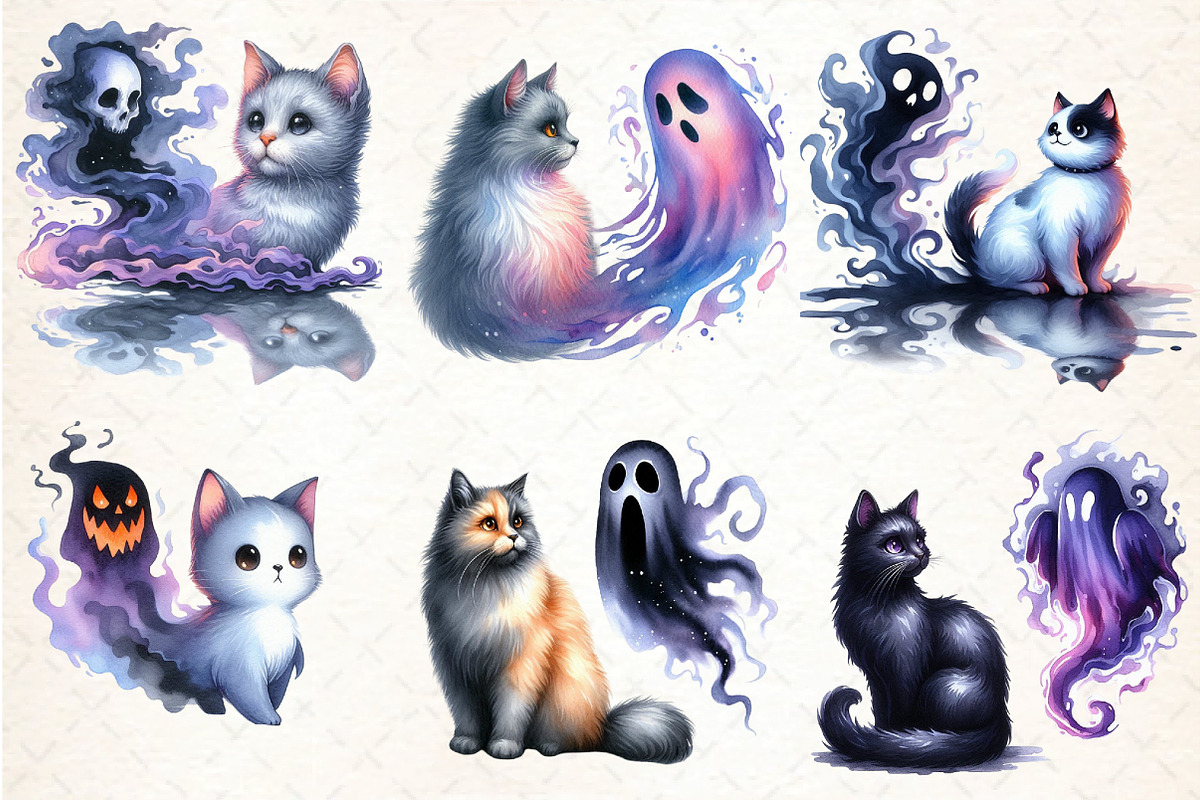 Halloween Cat And Smoky Ghost Clipar, an Illustration by DreamCafeArt (Photo 2 of 7)