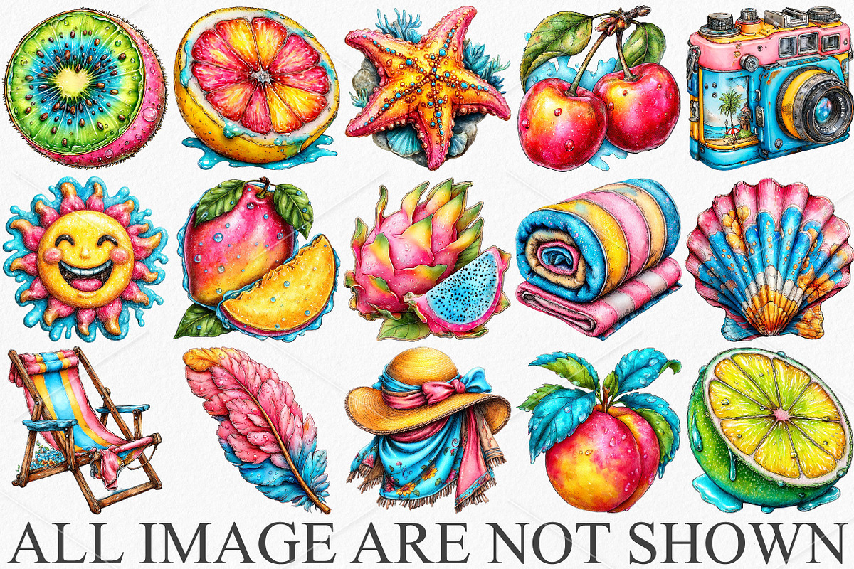 Watercolor Bright Summer Clipart PNG, an Illustration by Canvas Craft (Photo 3 of 7)