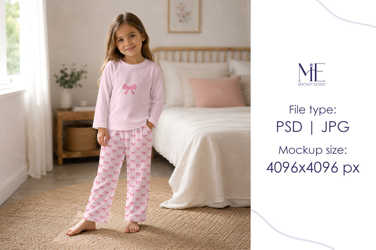 Kid Pajama Mockup, Lounge Set Mockup, a Shirt Mockup by Mie Mockup Studio (Photo 2 of 7)