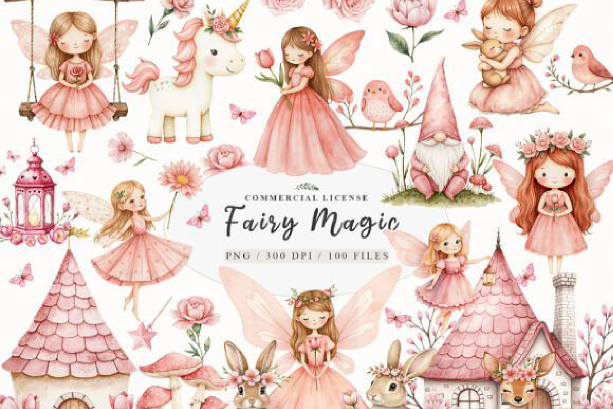 Watercolor Magical Garden Pink PNG, an Illustration by JackArt (Photo 1 of 8)