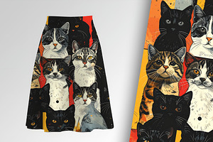 Black Cats Vintage Seamless Repeat, an Animal Illustration by Sharon Schwalbe