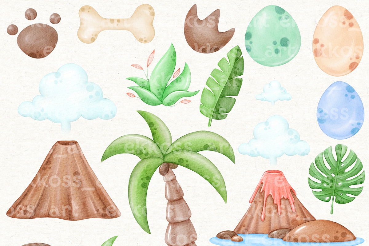 Watercolor Dinosaur Png Clipart, an Illustration by ekossa_art (Photo 3 of 6)
