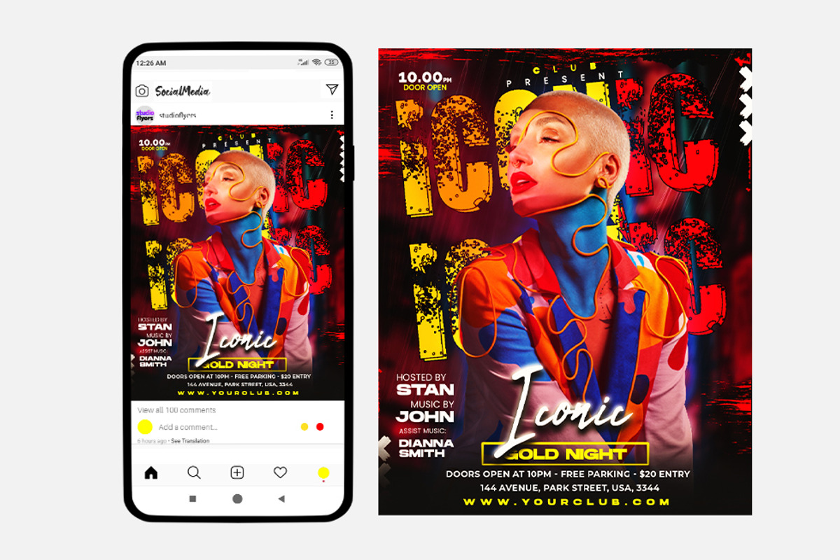 Iconic Night Club Instagram (PSD), a Social Media Template by studioflyers.com (Photo 1 of 3)