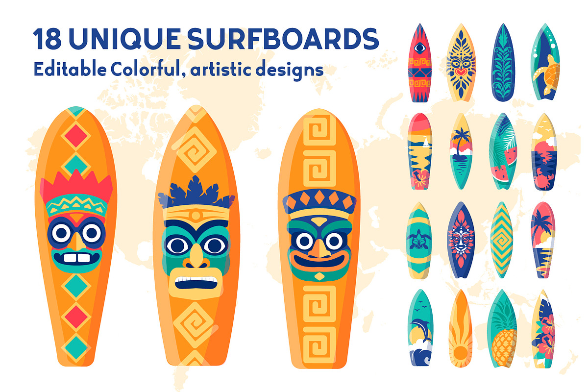 Tropical Set - Totems & Surfboards, an Object Illustration by Lettering_Logo (Photo 3 of 8)