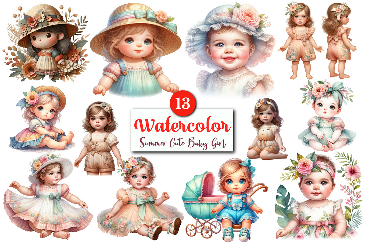 Summer Cute Baby Girl Clipart Bundle, a Graphic by CitraGraphics (Photo 1 of 4)