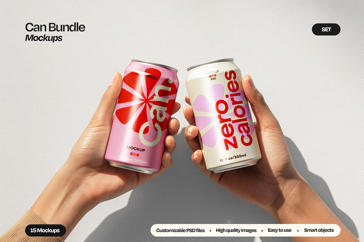 Soda Can Mockup Set, a Packaging Mockup by Mego-studio (Photo 1 of 11)