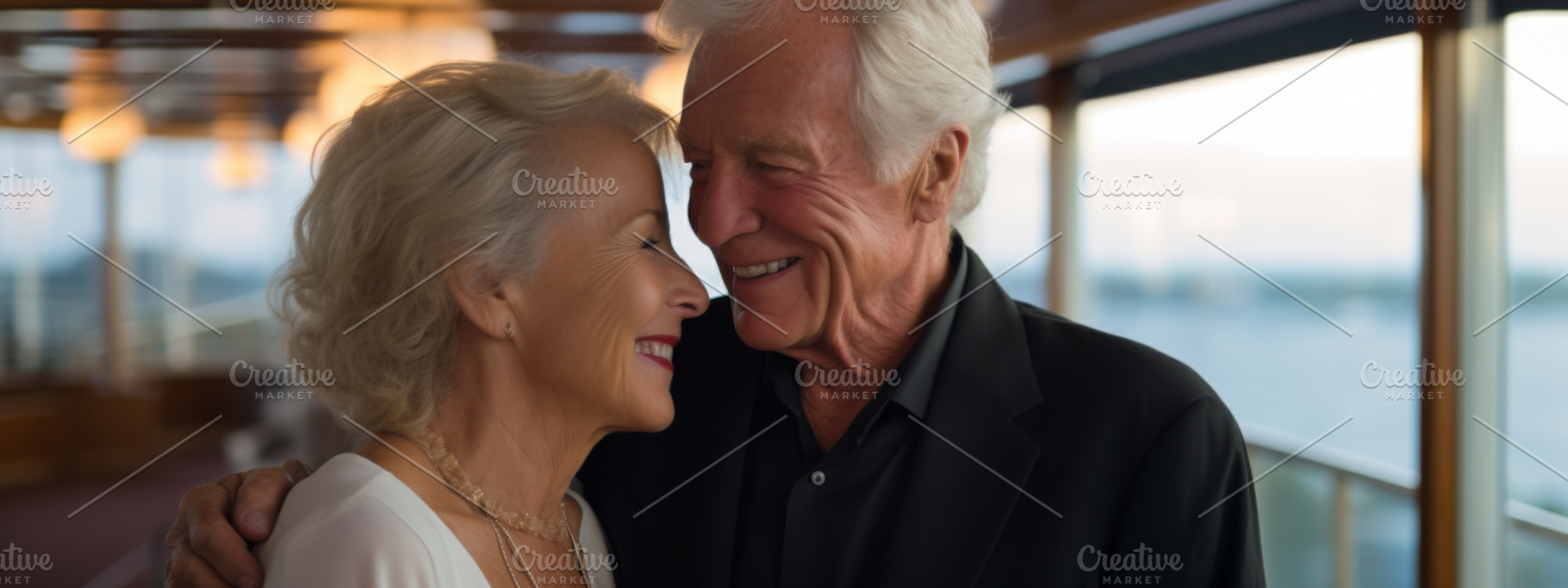 Elderly couple enjoying a summer boa, a Photo by Dvoevnore photos
