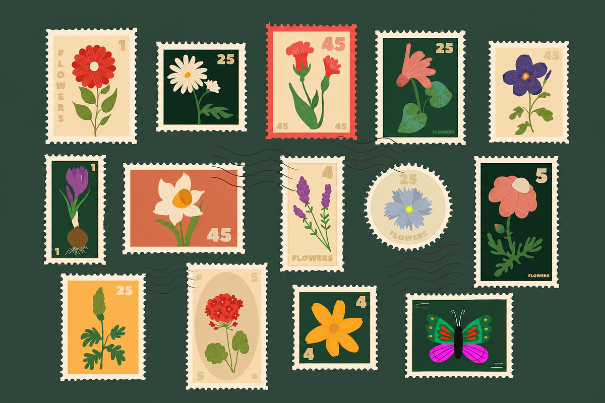 Vintage Postage Stamp Graphics, a Decorative Illustration by Anna Studio (Photo 10 of 12)