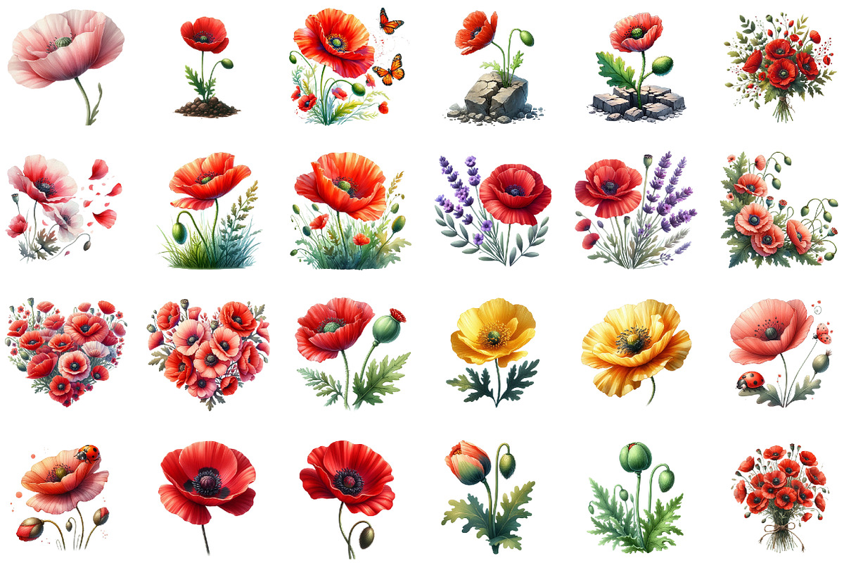 Summer Poppy Flowers Clipart, an Illustration by Sublimation Artist (Photo 2 of 6)