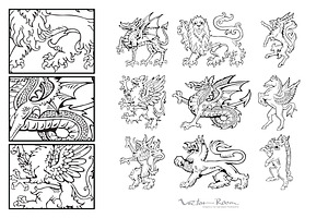 Set Of Heraldic Monsters