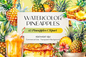 43 Watercolor Pineapples PNGS