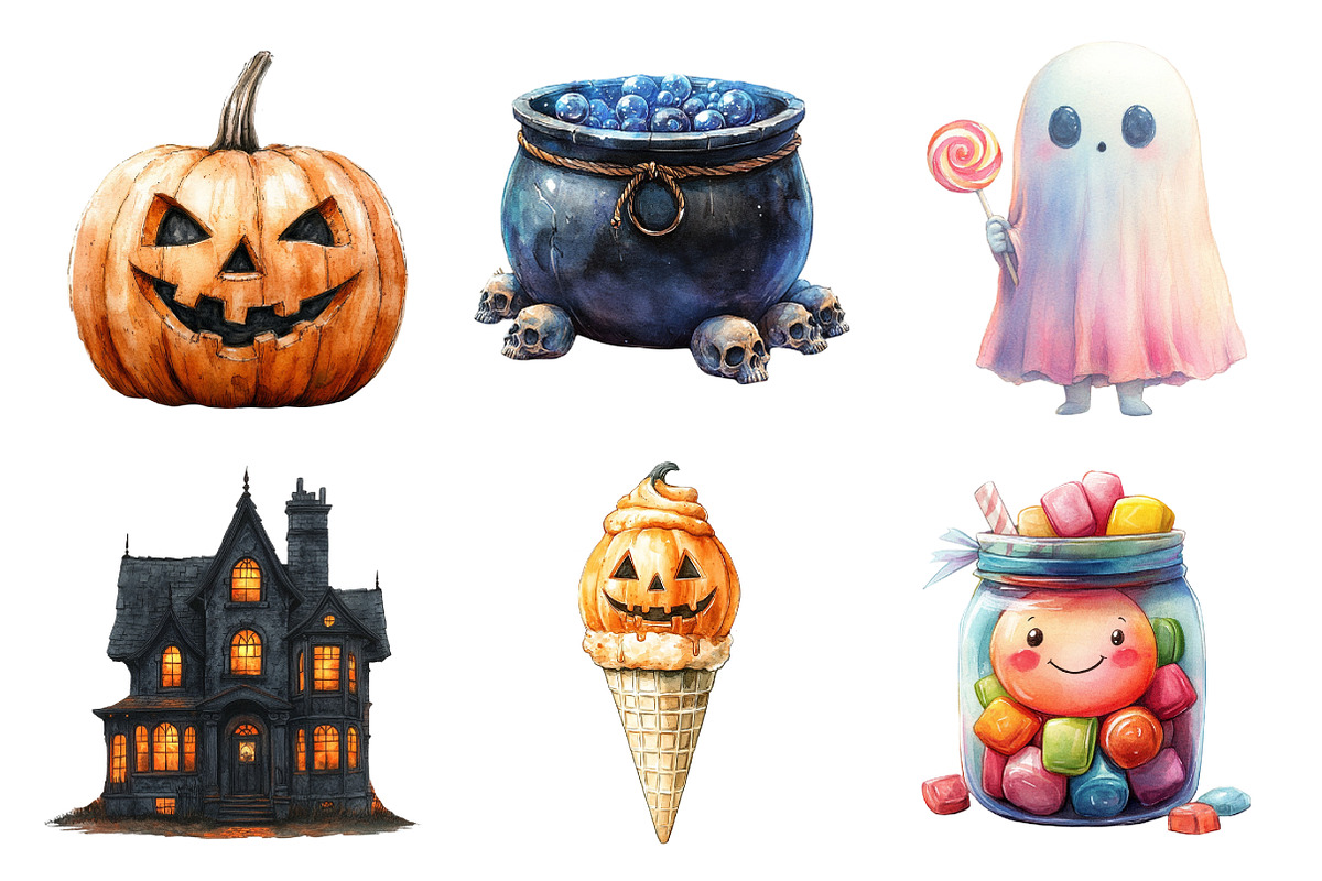 Watercolor Halloween Clipart Bundle, an Illustration by Daily.Designs (Photo 2 of 5)