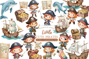 Watercolor Pirate Clipart Bundle, an Illustration by MockupWizard