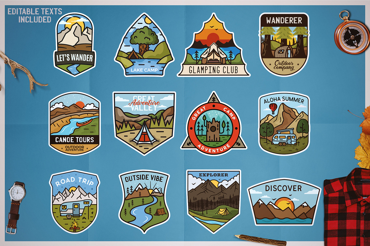 Camping Badges Stickers Pack Vol2, a Branding & Logo Template by JeksonGraphics (Photo 2 of 8)