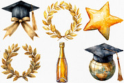 Black & Gold Graduation Day Clipart, an Illustration by Canvas Craft (Thumbnail 2 of 7)