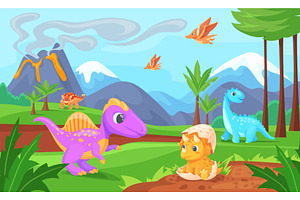 Dinosaur habitat. Dinosaurs world, an Animal Illustration by Stock-Smart-Start