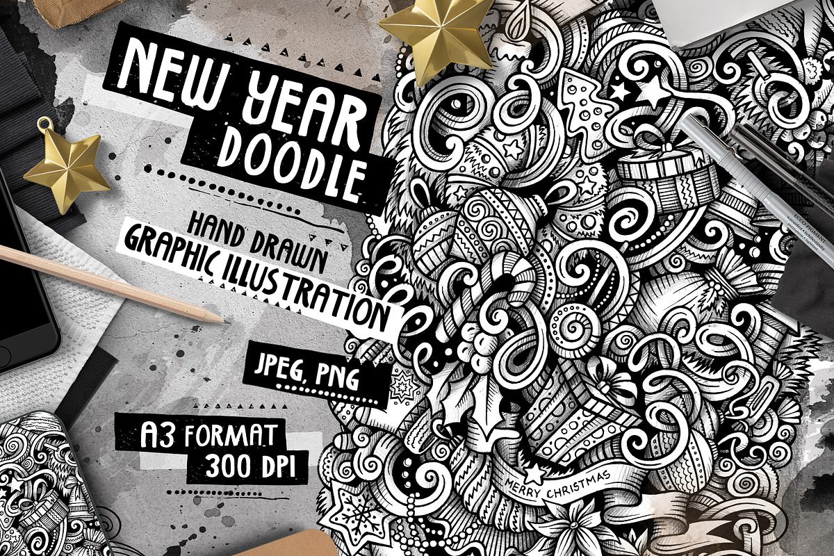 New Year Graphic Doodle Illustration, an Object Illustration by BALABOLKA (Photo 1 of 3)