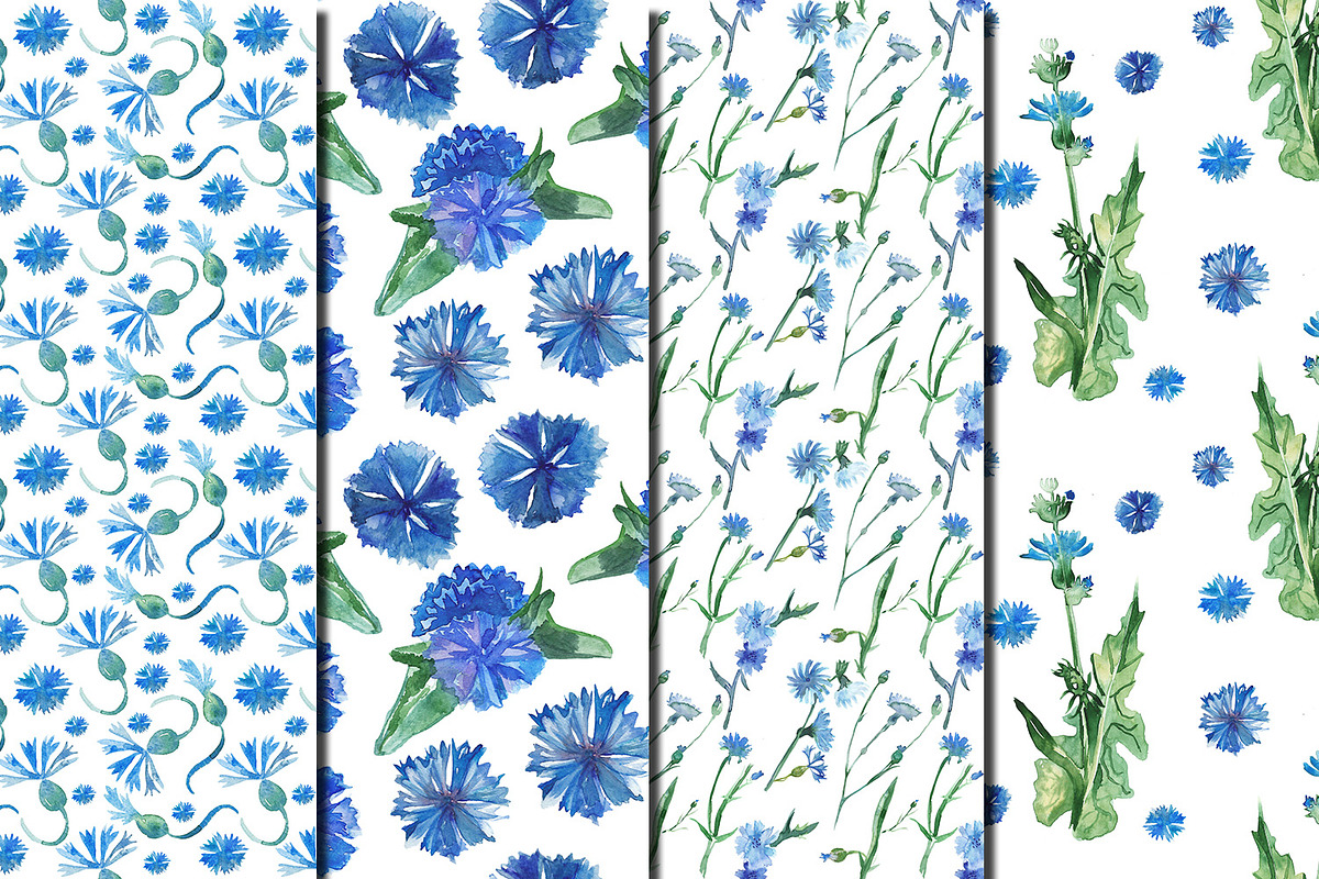 Watercolor Cornflowers patterns, a Pattern Graphic by DollyPotterson (Photo 2 of 6)