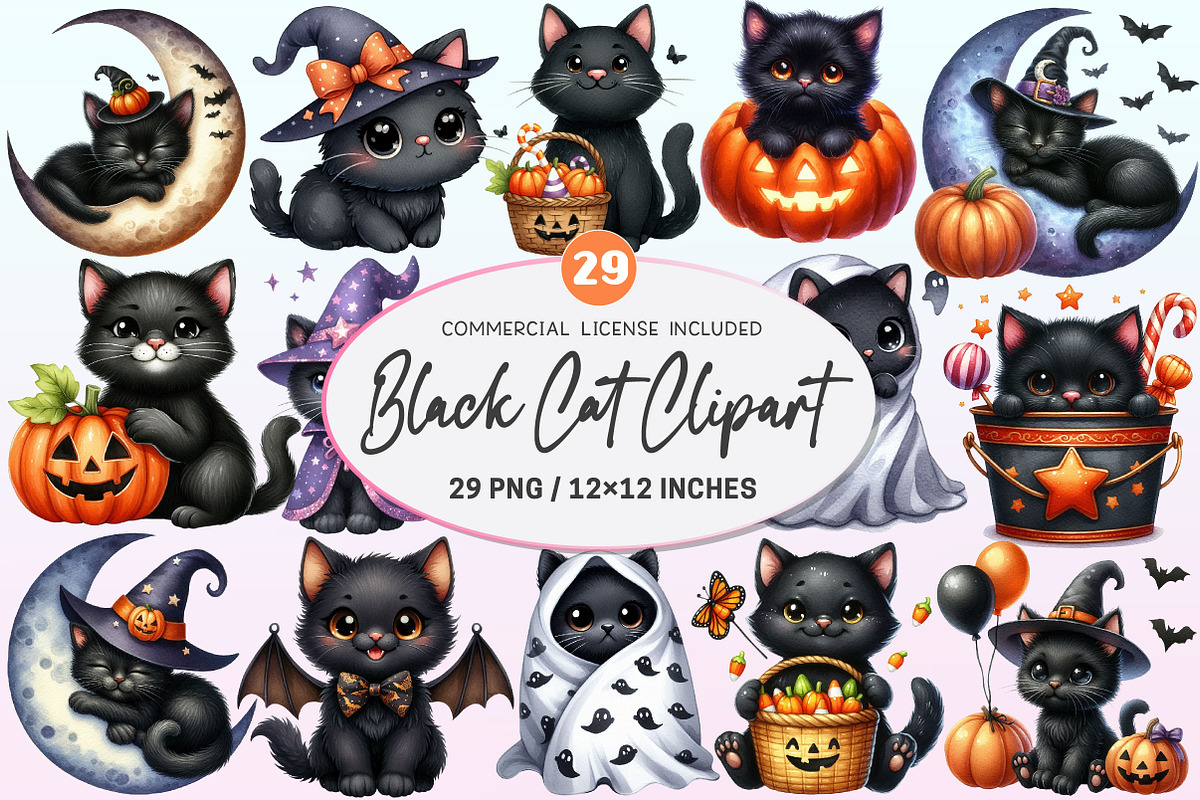 Nursery Halloween Black Cat Clipart, a Graphic by CitraGraphics (Photo 1 of 4)