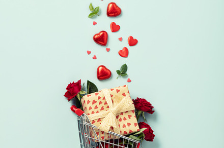 Valentine's day concept. Shopping trolley with gift boxes, roses, a Holiday Photo by Natalia Klenova's Shop