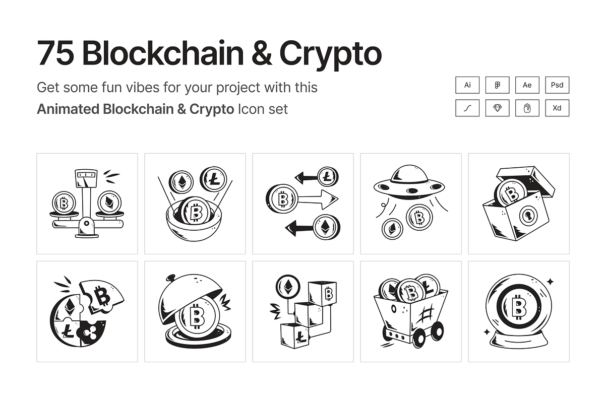 Animated Blockchain and Crypto Icons, a Solid Icon by Prosymbols (Photo 1 of 7)