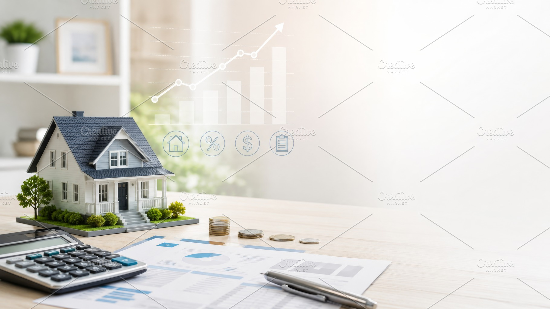 Mortgage rate climbs concept with ho, a Photo by Dvoevnore photos