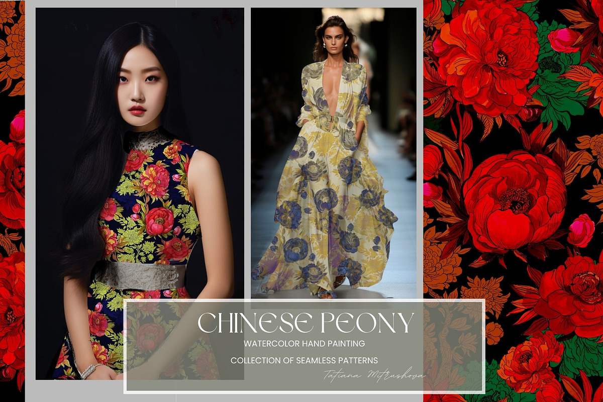 CHINESE PEONY Pattern, a Pattern Graphic by MitrushovaArt (Photo 1 of 10)