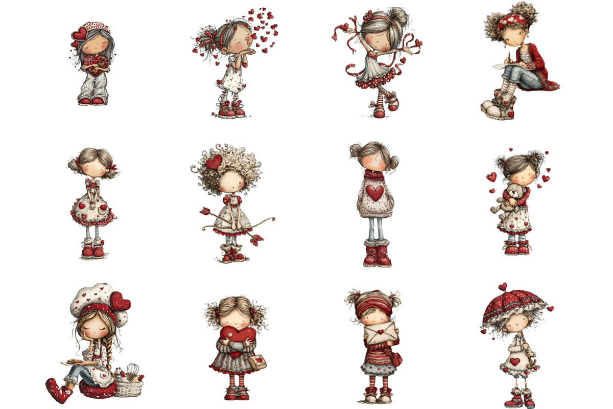 Quirky Valentine Girl Clipart, an Illustration by Designking (Photo 5 of 5)