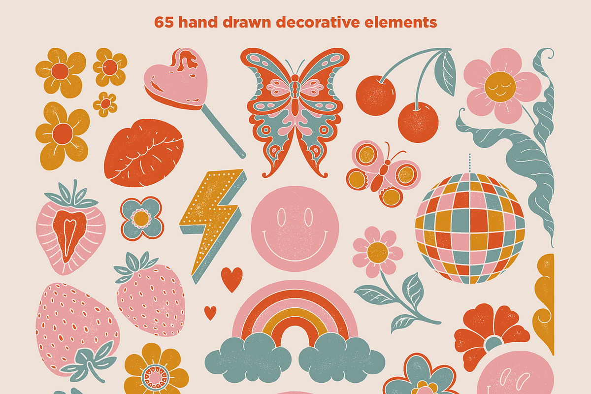 Stay Groovy Retro Clipart &Lettering, an Object Graphic by ElenKoss (Photo 2 of 10)