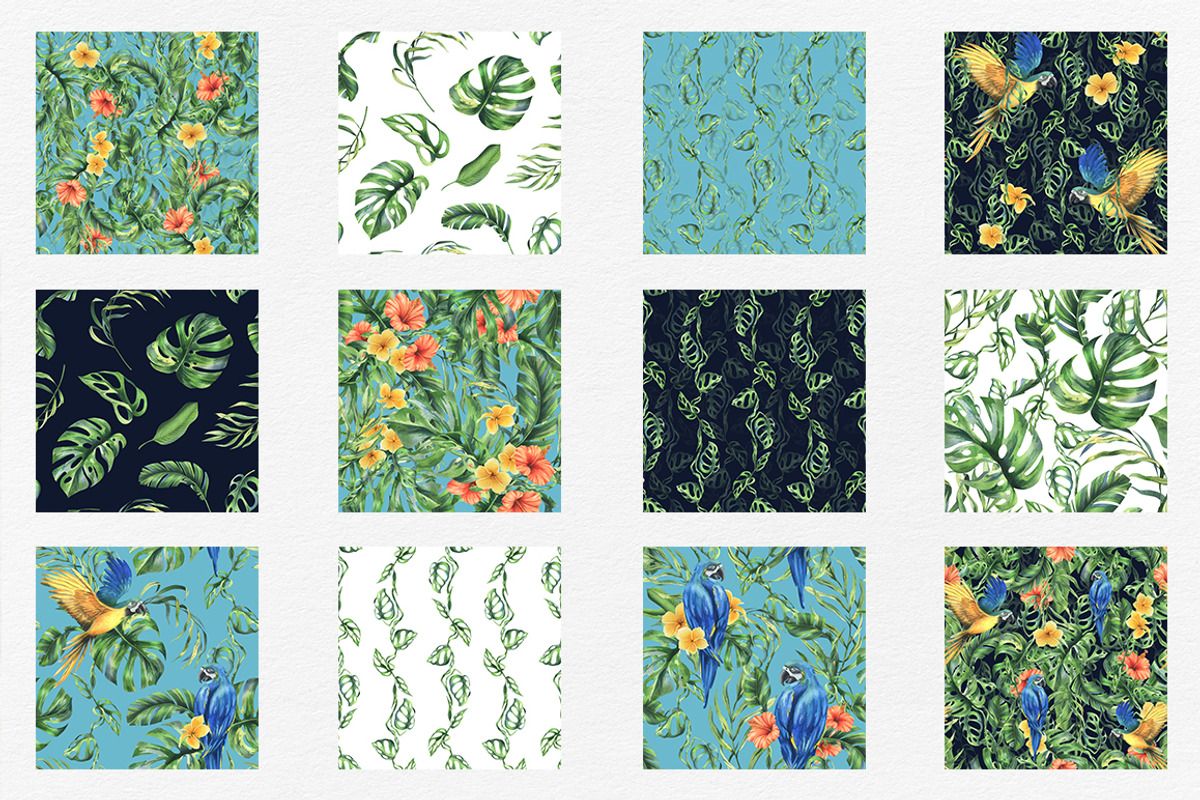 Parrots & tropical leaves watercolor, an Animal Illustration by NATASHA CHU (Photo 17 of 21)