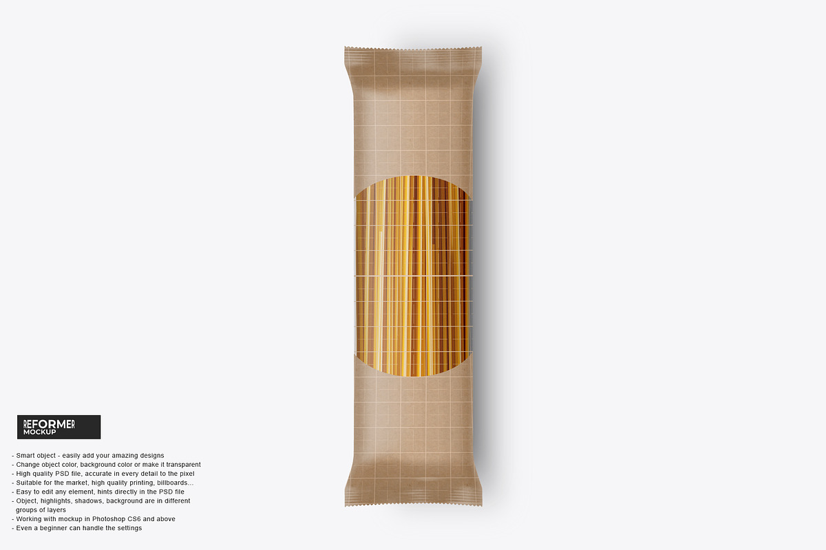 Kraft Spaghetti Pasta Bag Mockup, a Packaging Mockup by Reformer Mockup (Photo 4 of 4)