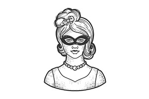 Girl Mask Line Art Sketch Vector