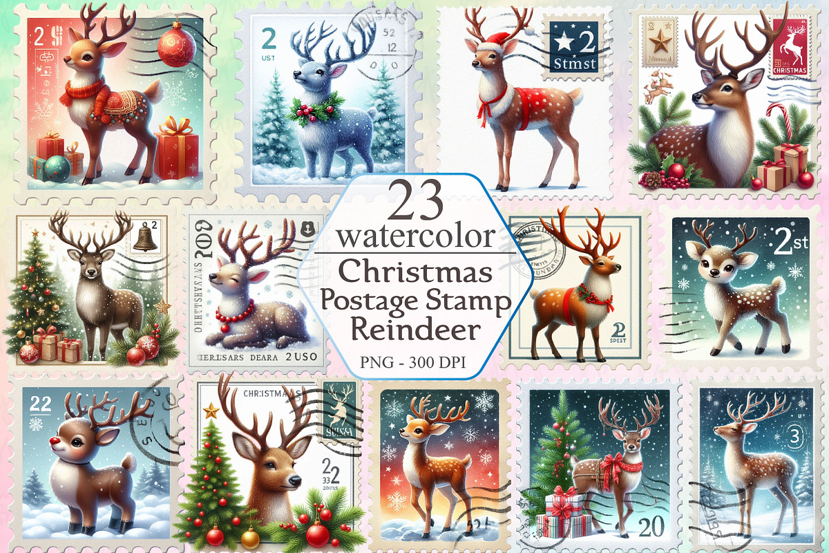 Christmas Reindeer Postage Stamps, a Graphic by designcity5 (Photo 1 of 3)