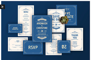 Blue Vintage Wedding Suite, a Card Template by Neermana