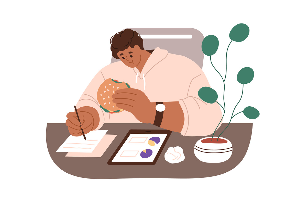 People eat food at table at work set, a Food Illustration by Good Studio (Photo 4 of 7)