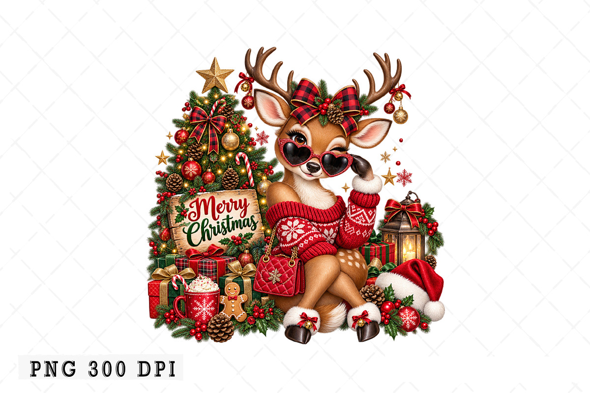 Christmas Reindeer PNG, a Seasonal Illustration by Watercolor design (Photo 1 of 3)
