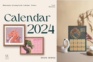 Dragon Calendar Templates 2024, a Print Template by NNclipart
