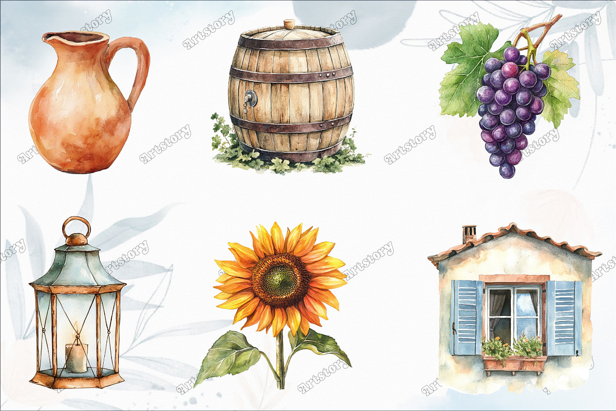 Watercolor Tuscan Clipart Italian, an Illustration by designcity5 (Photo 2 of 5)