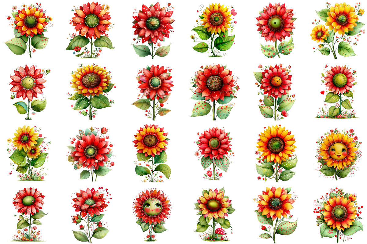 Whimsical Spring Sunflower Clipart, an Illustration by designcity5 (Photo 2 of 5)