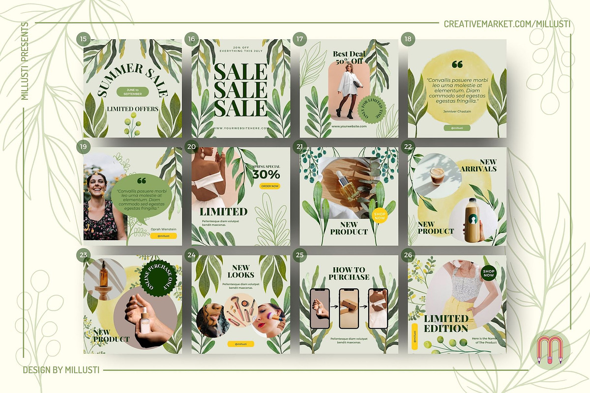 50 Greenery Instagram Canva Template, a Social Media Template by Millusti (Photo 4 of 10)