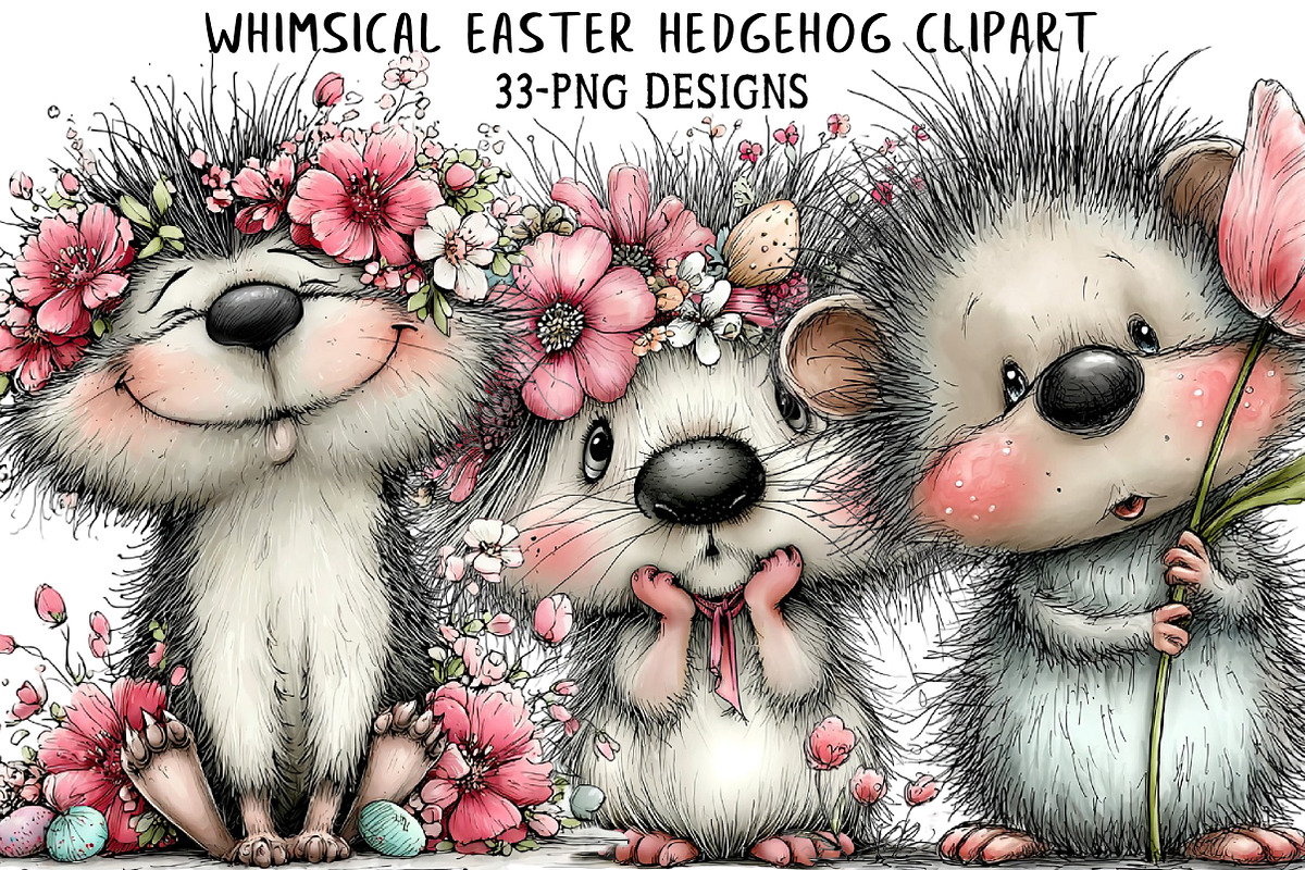 Whimsical Easter Hedgehog Clipart, an Illustration by Daily.Designs (Photo 1 of 8)