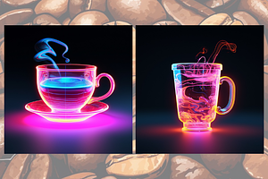 Neon Coffee Cups Graphic Bundle