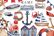 Watercolor sea set, a Seasonal Illustration by Julia Bogdan (Thumbnail 1 of 3)