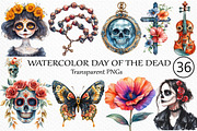 Watercolor Day of the Dead Clipart, an Illustration by Craft Nest (Thumbnail 1 of 6)