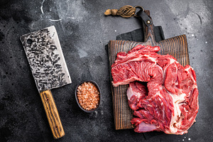 Beautifully marbled raw beef neck meat, perfect for enhancing yo, a Food & Drink Photo by composter-box@mail.ru