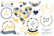 Navy & Yellow Floral Heart Clipart, an Illustration by Amanda Ilkov (Thumbnail 1 of 4)
