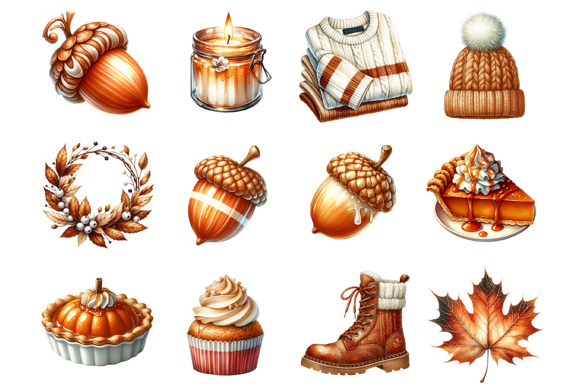 Cozy Caramel & White Fall Clipart, a Graphic by CitraGraphics (Photo 3 of 5)